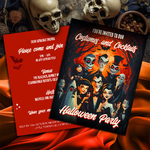 Kostüme Cocktails 50er Budget Halloween-Einladung Postkarte