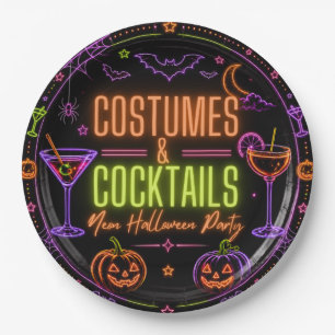 Kostüme & Cocktails Neon-Halloween-Party-Design Pappteller