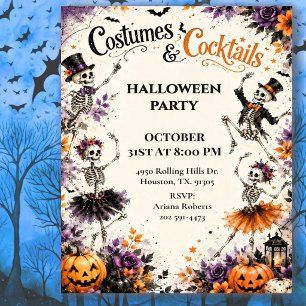 Kostüme Cocktails Tanzendes Skelett Halloween Einladung