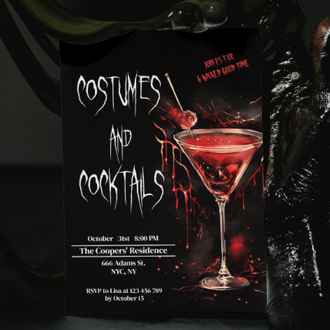 Kostüme und Cocktails Bloody Pop Halloween Einladung (Von Creator hochgeladen)