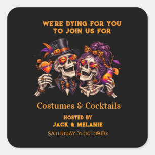 Kostüme und Cocktails Erwachsenenparty Halloween  Quadratischer Aufkleber