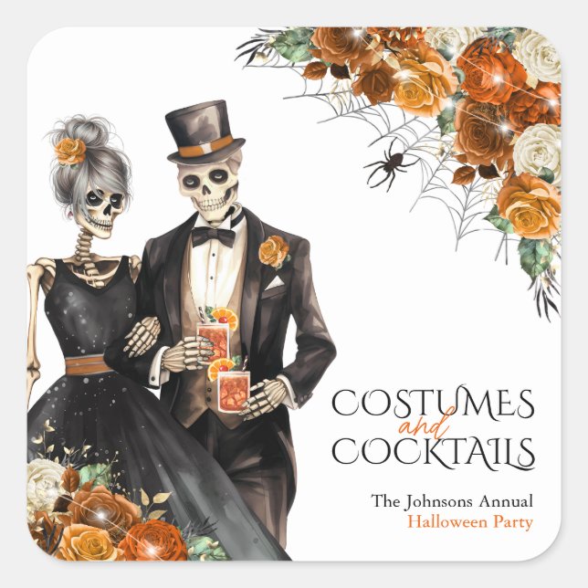 Kostüme und Cocktails Erwachsenes Halloween-Party Quadratischer Aufkleber (Vorderseite)