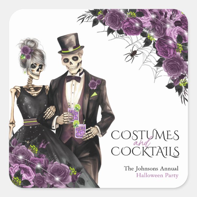 Kostüme und Cocktails Erwachsenes Halloween-Party Quadratischer Aufkleber (Vorderseite)