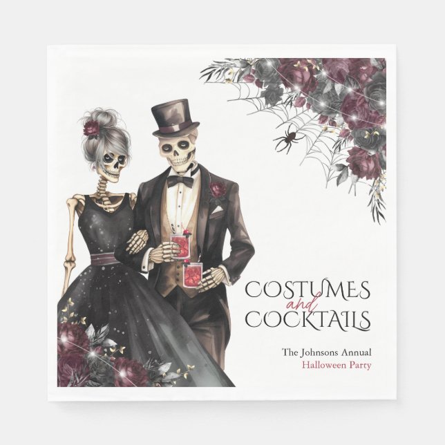 Kostüme und Cocktails Erwachsenes Halloween-Party Serviette (Vorderseite)