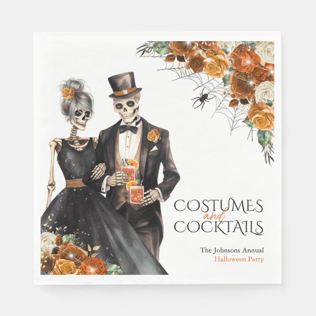 Kostüme und Cocktails Erwachsenes Halloween-Party Serviette (Vorderseite)