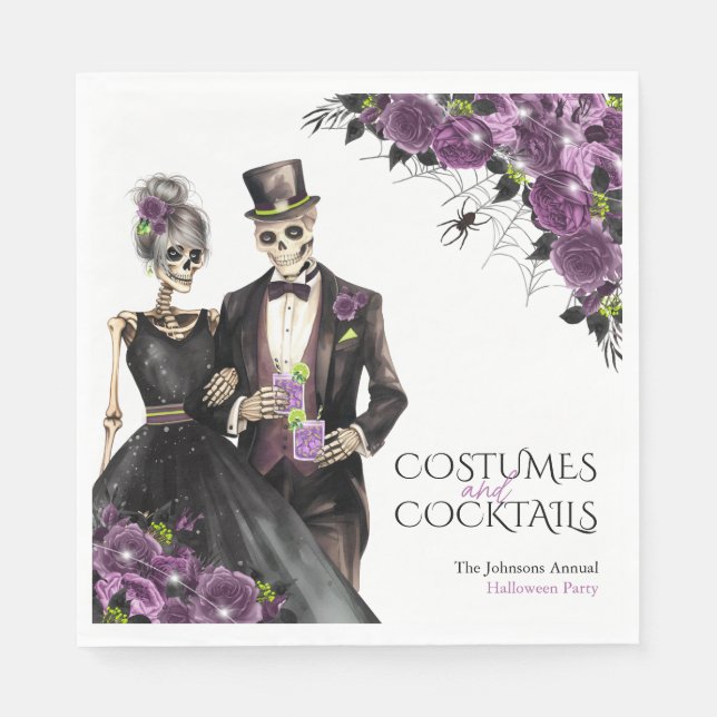Kostüme und Cocktails Erwachsenes Halloween-Party Serviette (Vorderseite)