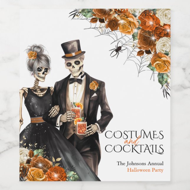 Kostüme und Cocktails Erwachsenes Halloween-Party Weinetikett (Einzelnes Label)