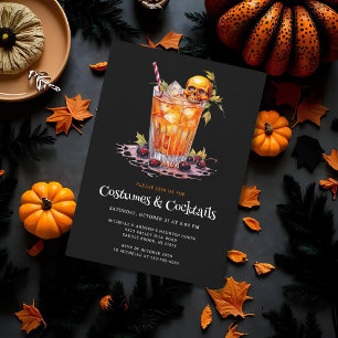 Kostüme und Cocktails Halloween-Party aus Schädelg Feiertagskarte