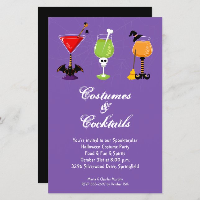 Kostüme und Cocktails Haushalt Halloween Einladung (Vorne/Hinten)