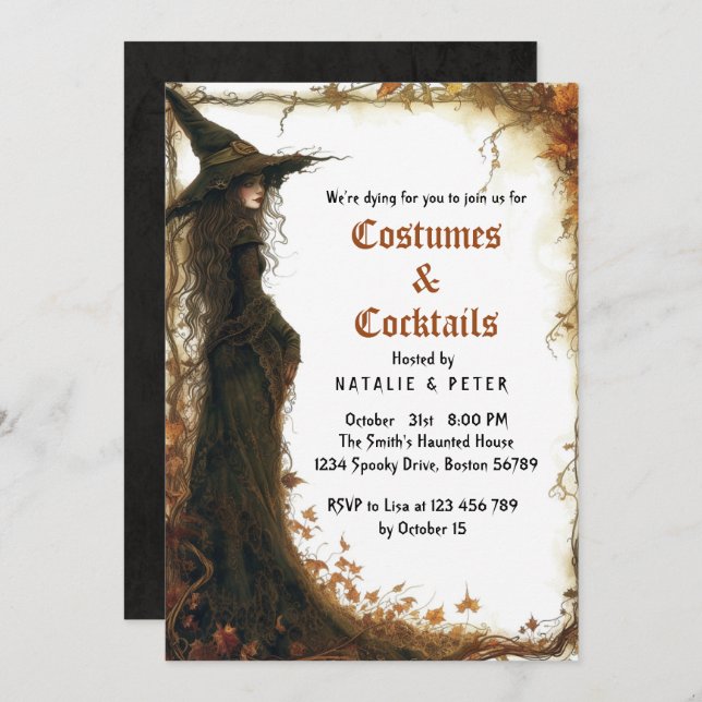 Kostüme und Cocktails I Hexe Einladung (Vorne/Hinten)