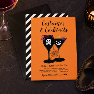 Kostüme und Cocktails Orange Halloween-Party Einladung