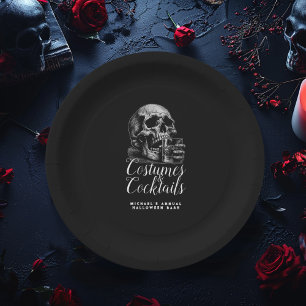 Kostüme und Cocktails Schwarzer Schädel Halloween Pappteller