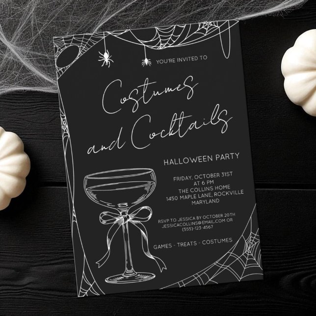 Kostüme und Cocktails Schwarzes Erwachsenes Hallow Einladung (Costumes and Cocktails Black Adult Halloween Party Invitation)