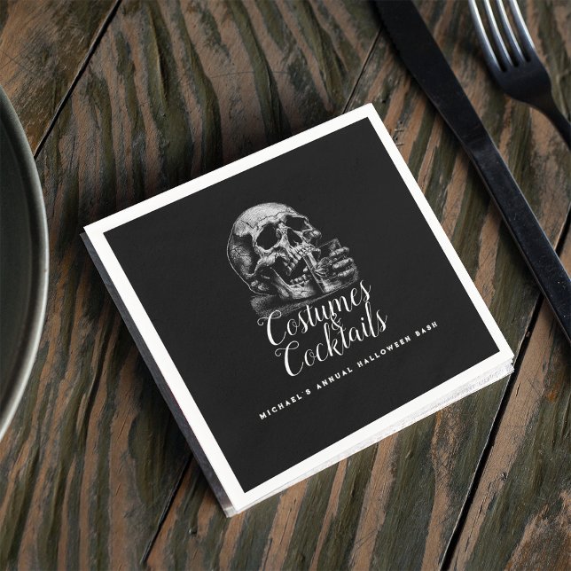 Kostüme und Cocktails Schwarzes Halloween-Party Serviette (Von Creator hochgeladen)