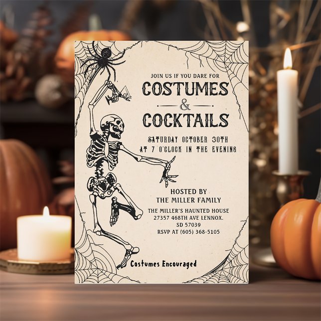 Kostüme und Cocktails Skelett Erwachsene Halloween Einladung (Von Creator hochgeladen)