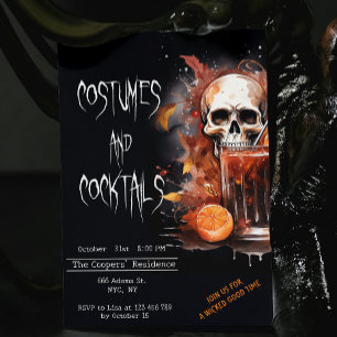 Kostüme und Cocktails Spooky Skull Halloween Einladung