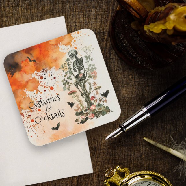 Kostüme und Cocktails Spuk WaldHalloween Rechteckiger Pappuntersetzer (Von Creator hochgeladen)