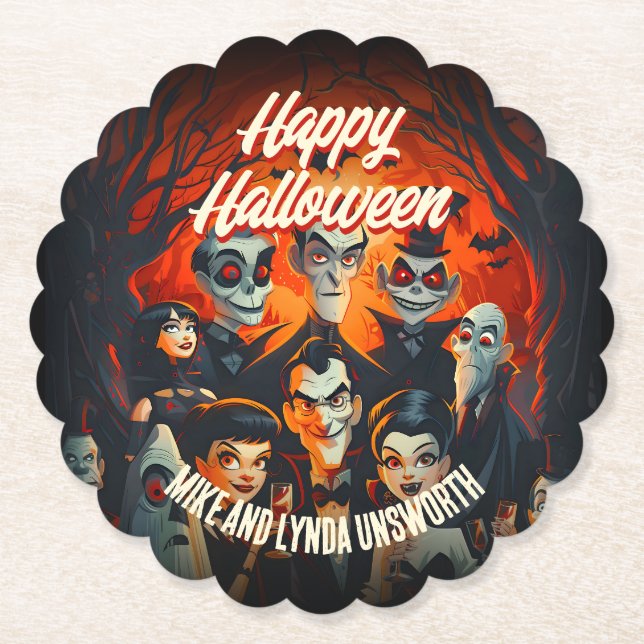 Kostüme und Cocktails Vintages Halloween-Party Untersetzer (Vorderseite)