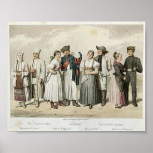 Kostüme von Bauern aus Rumänien, Ungarn usw. Poster