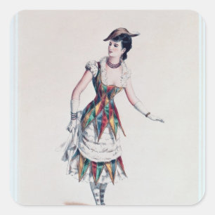 Kostümgestaltung für ein Harlequin, c.1880 Quadratischer Aufkleber