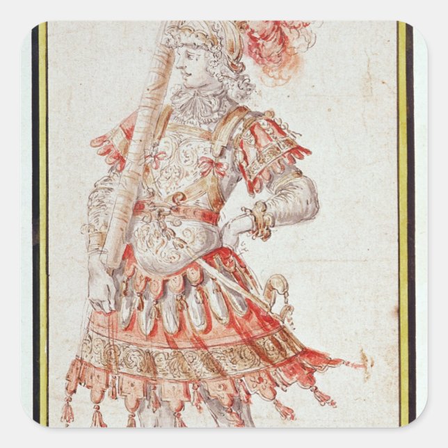 Kostümgestaltung für Karussell, c.1662 Quadratischer Aufkleber (Vorderseite)