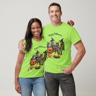 Kostümierte Katzen am Halloween-Lagerfeuer T-Shirt