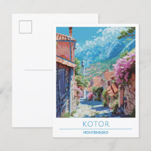 Kotor Montenegro Kunst Vintage Reise Postkarte