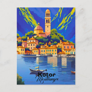 Kotor Montenegro Travel Art Postcard, Kotor Travel Postkarte