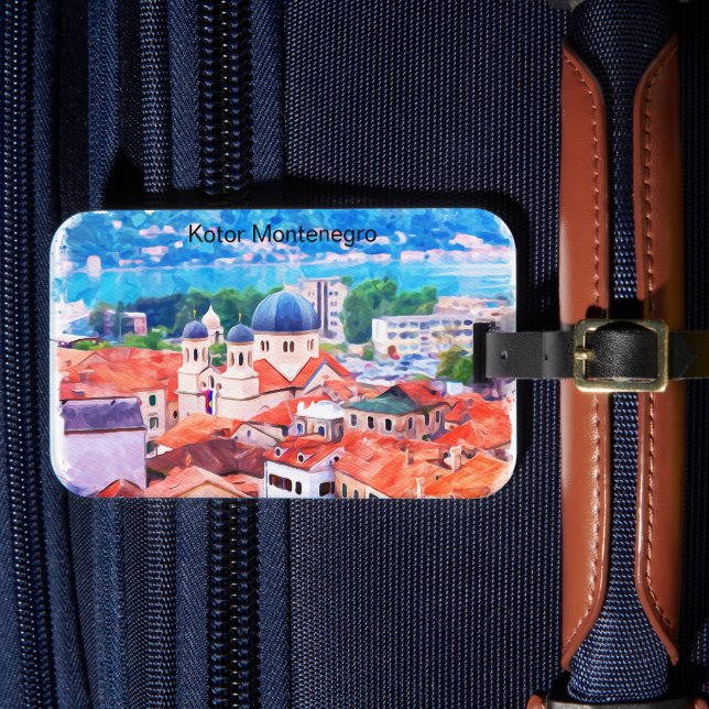 Kotor Montenegro Watercolor Gepäckanhänger (Vorderseite Insitu 4)