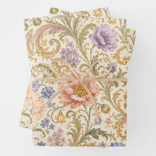 Kottagegarten-Blumen Art Nouveau Wiese Verpackung Geschenkpapier Set
