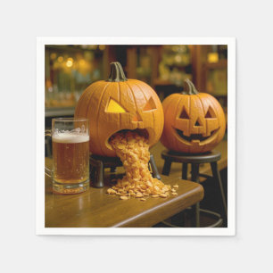 Kotzender Halloween-Kürbis in einer Bar Serviette