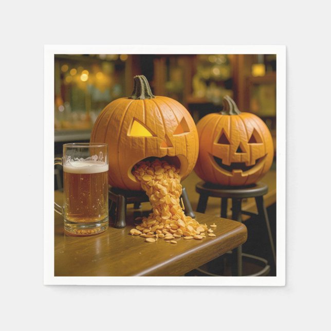 Kotzender Halloween-Kürbis in einer Bar Serviette (Vorderseite)