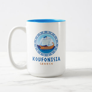 Koufonisia, Griechenland Griechisches Schiff Desig Zweifarbige Tasse