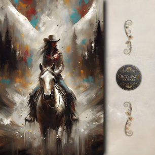 Kowgirl auf White Horse Trail Découpage Seidenpapier