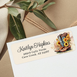 Kowgirl-Stiefel mit Sonnenblumen-Rücksendeetikett