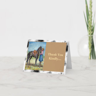 Kowgirl und schwarzes Pferd Kunst Danke Karte