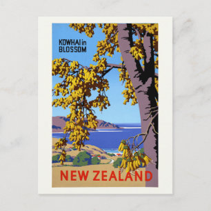 Kowhai in Blossom New Zealand Vintage Poster Postkarte