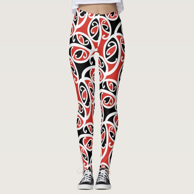 Kowhaiwhai Mangopare Maori Tribal Muster Leggings (Vorderseite)