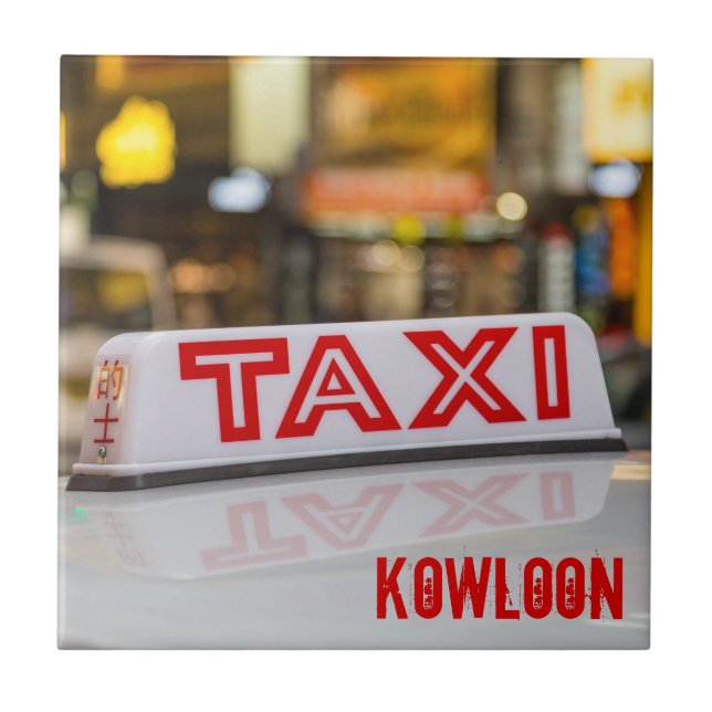 Kowloon Taxi in Urban Hongkong Fliese (Vorderseite)