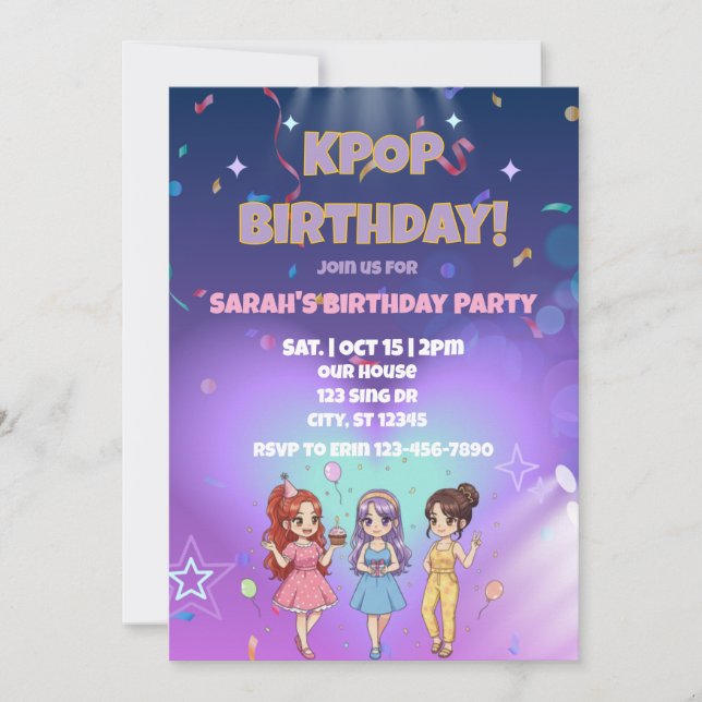 KPOP Birthday, Color the back! Einladung (Vorderseite)