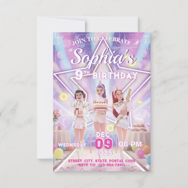 KPOP Birthday, Color the back! Invitation Einladung (Vorderseite)