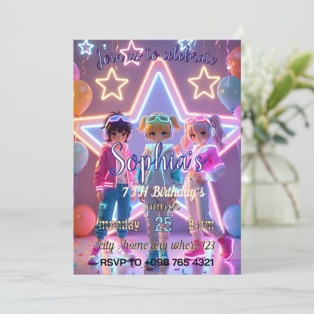 KPOP-DÄMON SÜßE EINLADUNG (Stehend Vorderseite)