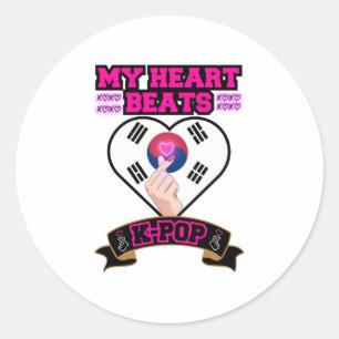 KPop Heart Korea Flag Hand Symbol Music Design Runder Aufkleber