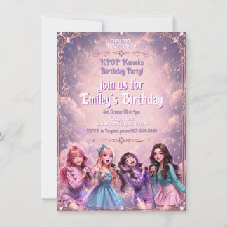 Kpop-Idol-Mädchen Geburtstagsfeier Funkelndes Lila Einladung