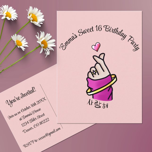 Kpop Pink Birthday Party Liebe Hand Sign Girls Postkarte (Von Creator hochgeladen)