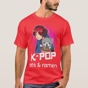 KPop Ramen Eating Cat Lover Pop Music T-Shirt