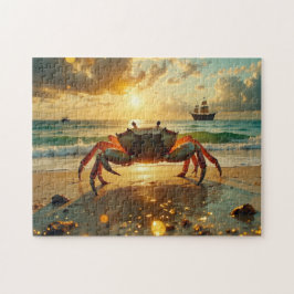 Krabbe am Strand bei Sonnenuntergang Puzzle