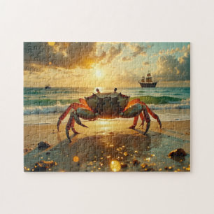 Krabbe am Strand bei Sonnenuntergang Puzzle