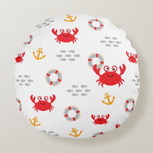 Krabbe mit Lifebuoy Rundes Kissen