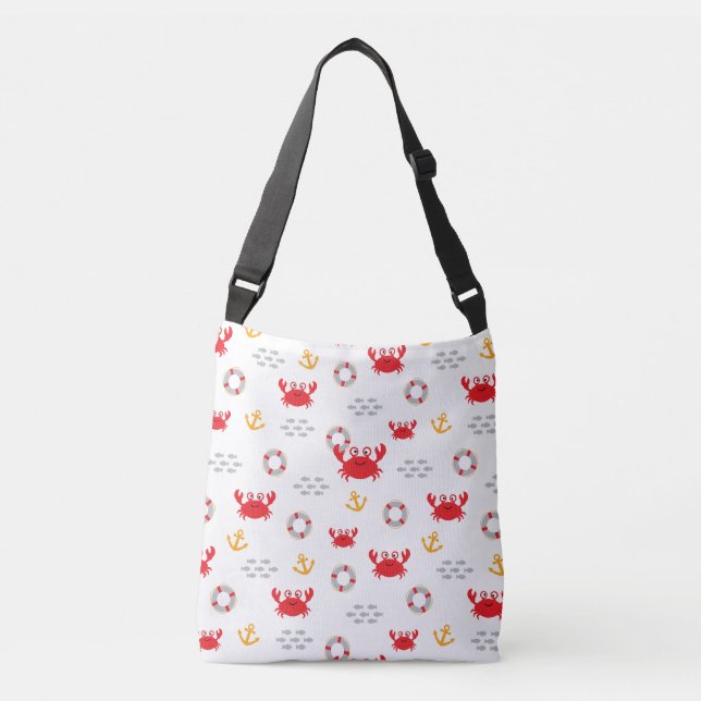 Krabbe mit Lifebuoy Tragetaschen Mit Langen Trägern (Vorderseite)